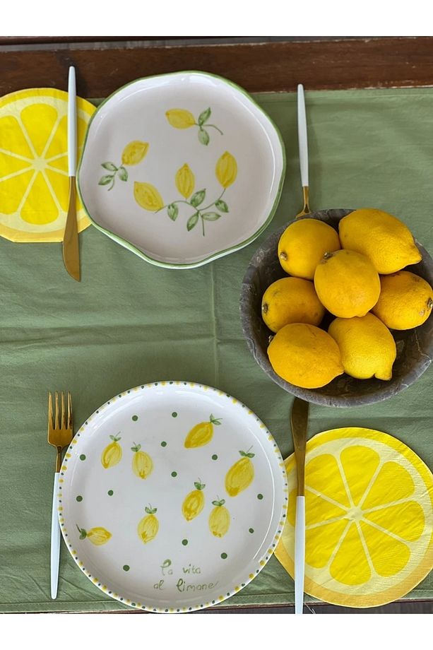 2 Adet El Yapımı Limon1 Temalı Sunum Tabağı - 4