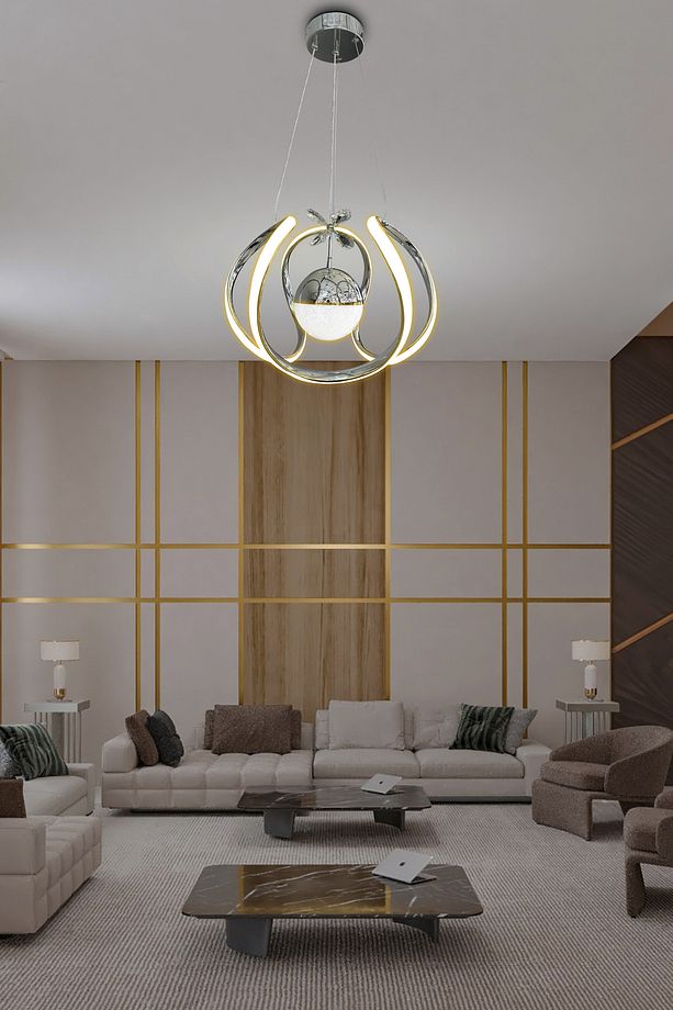Arya Tek Toplu Led Avize 2 mt - Salon & Oturma Odası Avizesi Kumandalı Krom - 2