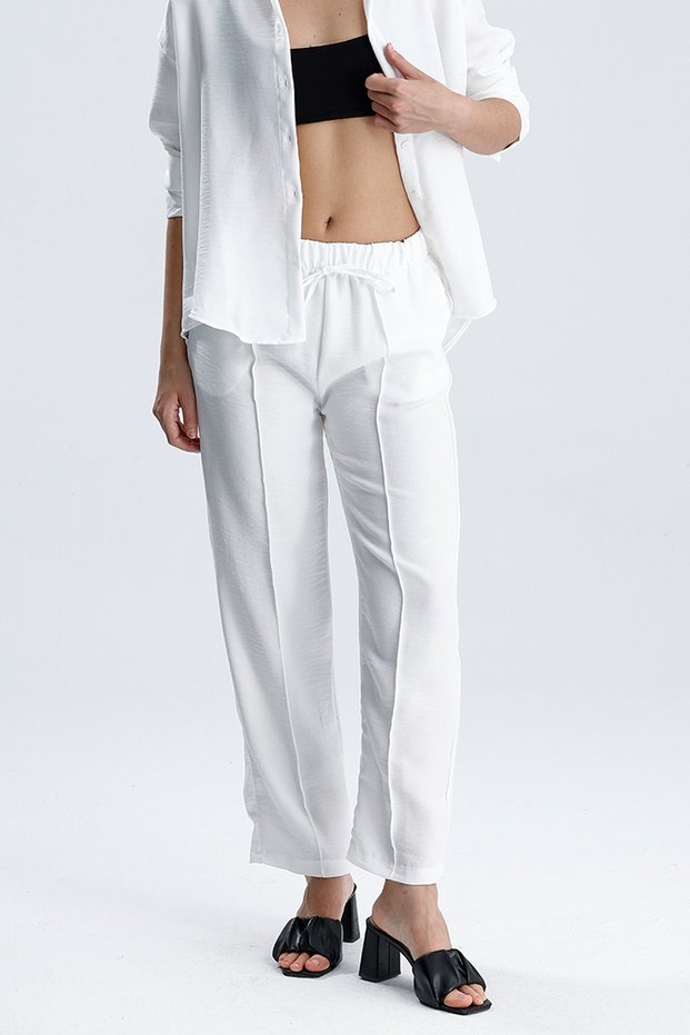 Women's Flam Linen Trousers – Elastic High Waist Relaxed Cut Summer Oversize