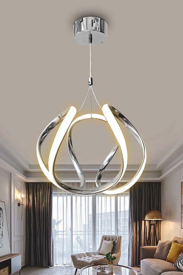 Arya Topsuz Led Avize 2 mt - Salon & Oturma Odası Avizesi Kumandasız Krom - 2
