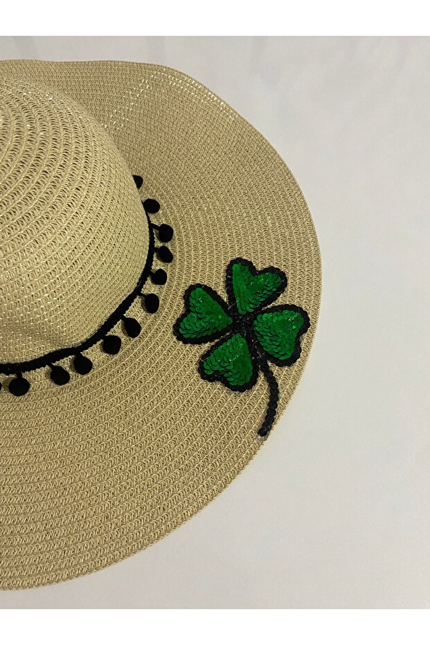 Clover Figured Straw Beach Hat