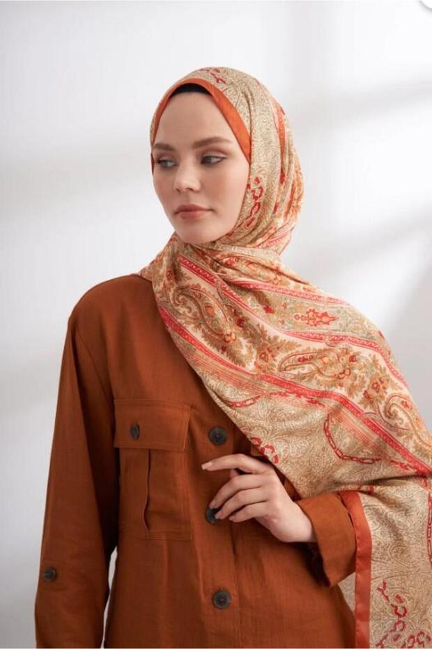 Imported Voile Nuit Pattern Scarf 04463-Camel Orange