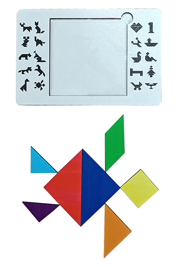 Wooden Tangram Brain Teaser – Educational Puzzle with Wooden Mdf Cut, Colorful Geometric Pieces