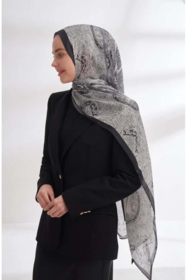 Imported Voile Nuit Pattern Scarf 04463-Anthracite