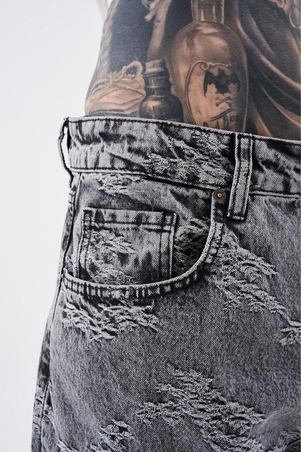Erkek Flower Patterned Jean ANTRASİT - 3