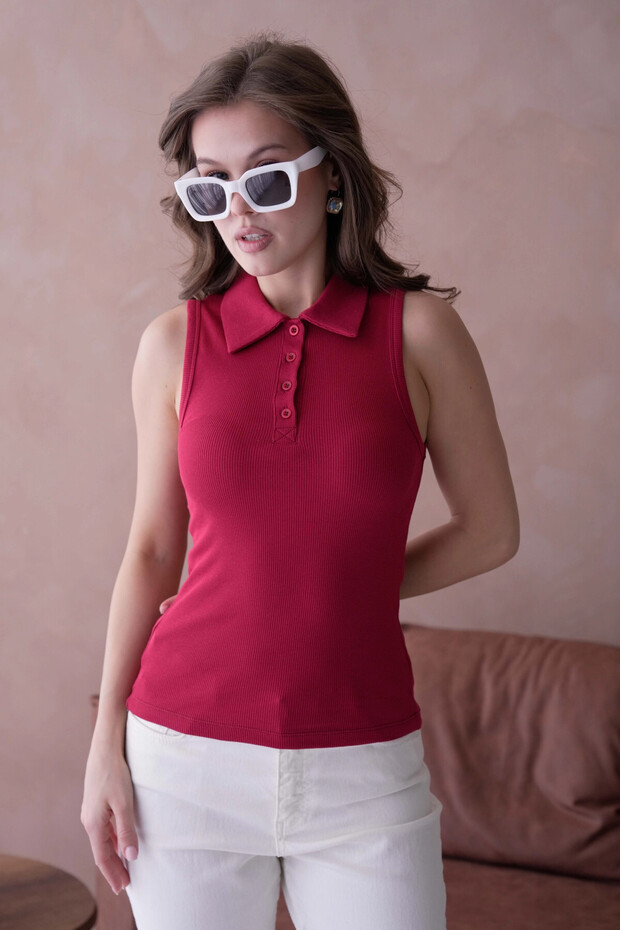 Polo Yaka Kolsuz Basic T-Shirt - 6