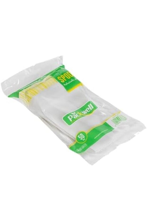 ملعقة بلاستيكية، 50 قطعة، أبيض - 4