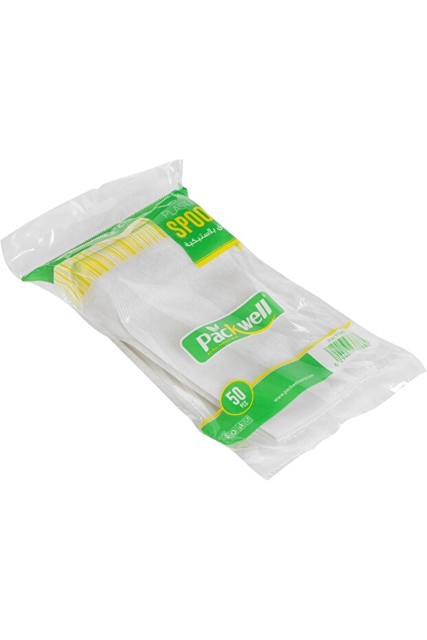 ملعقة بلاستيكية، 50 قطعة، أبيض - 3