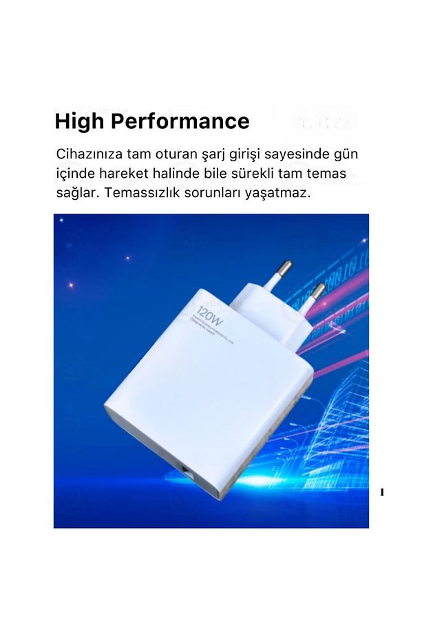 120W Turbo Ultra Hızlı Akım Korumalı Şarj Aleti USB- Type-C Kablo ve Adaptör Şarj Seti - 6