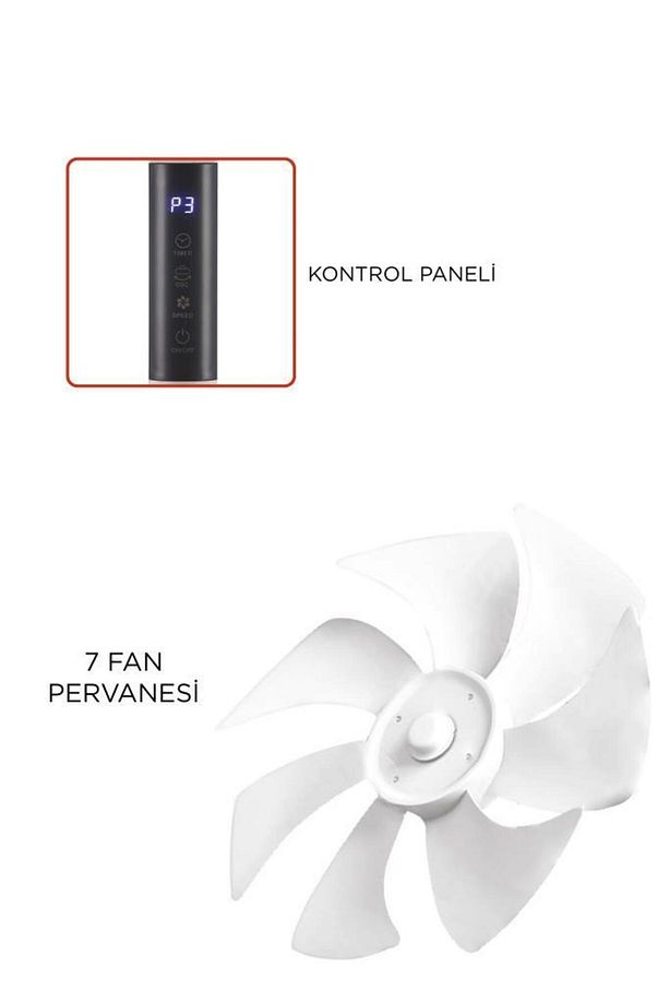 SF-02 Siyah Ayaklı 16'' İnc 60W 3 Kademe 7 Pervaneli Kumandalı Diğital Ekranlı Vantilatör Fan - 4