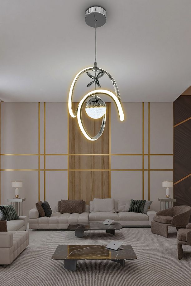 Badem Tek Toplu Modern Sarkıt Led Avize Kumandasız Krom - 5