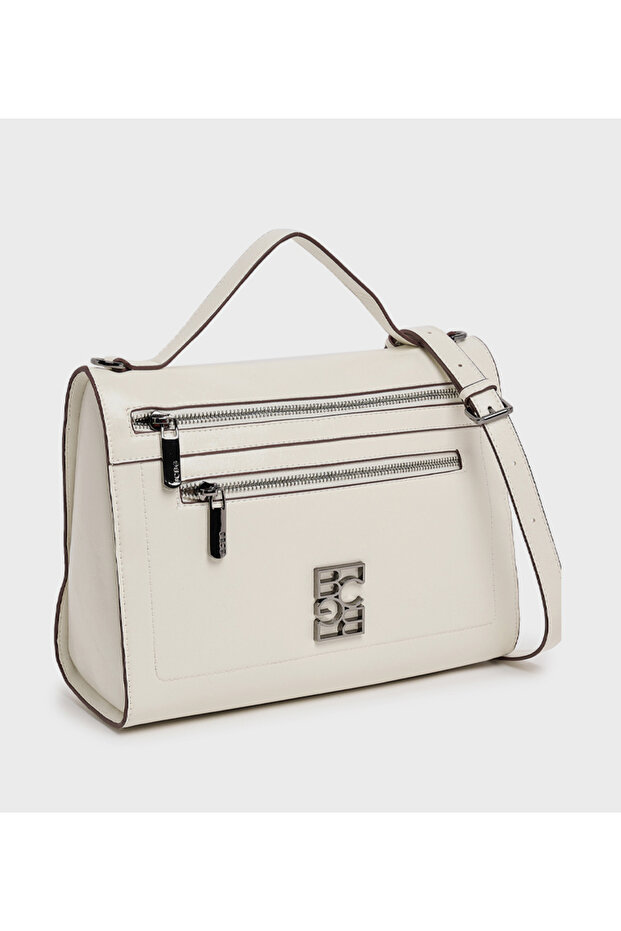 حقيبة يد صلبة باللون البيج - 2