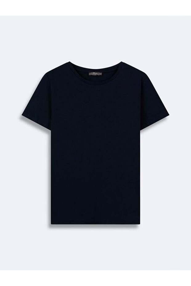 Bisiklet Yaka Basıc Lacivert T-shırt - 1