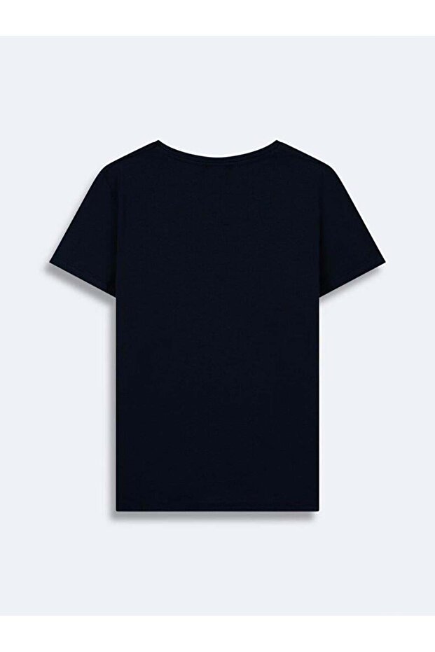 Bisiklet Yaka Basıc Lacivert T-shırt - 2