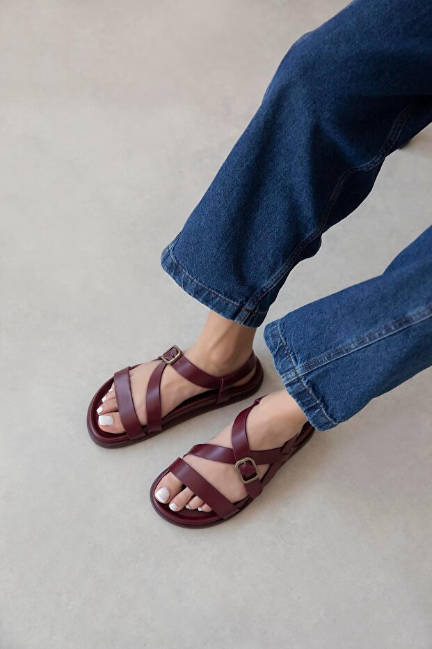Vitinha Women's Leather Sandals Claret Red
