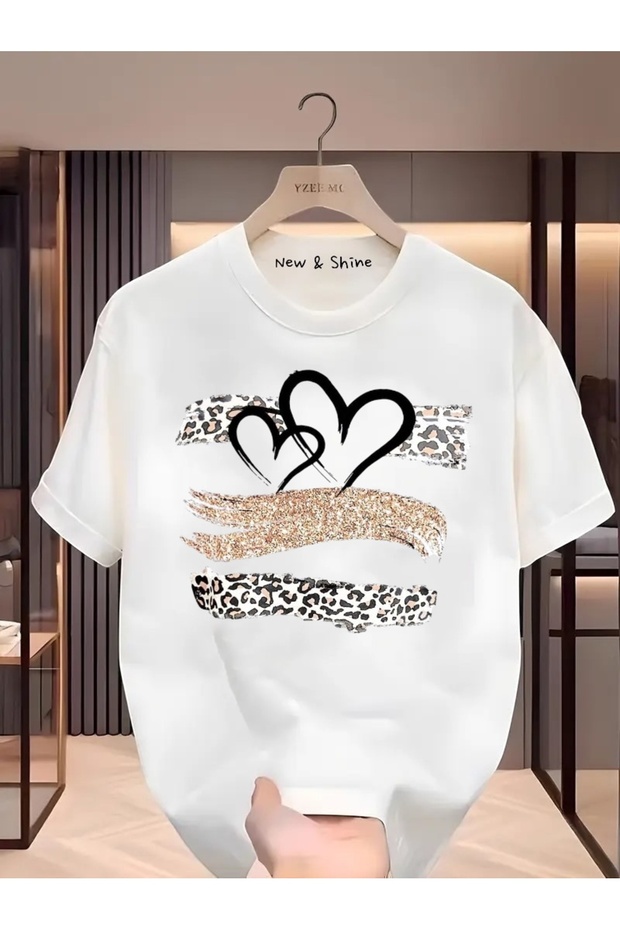 Hearts Printed Oversize T-Shirt