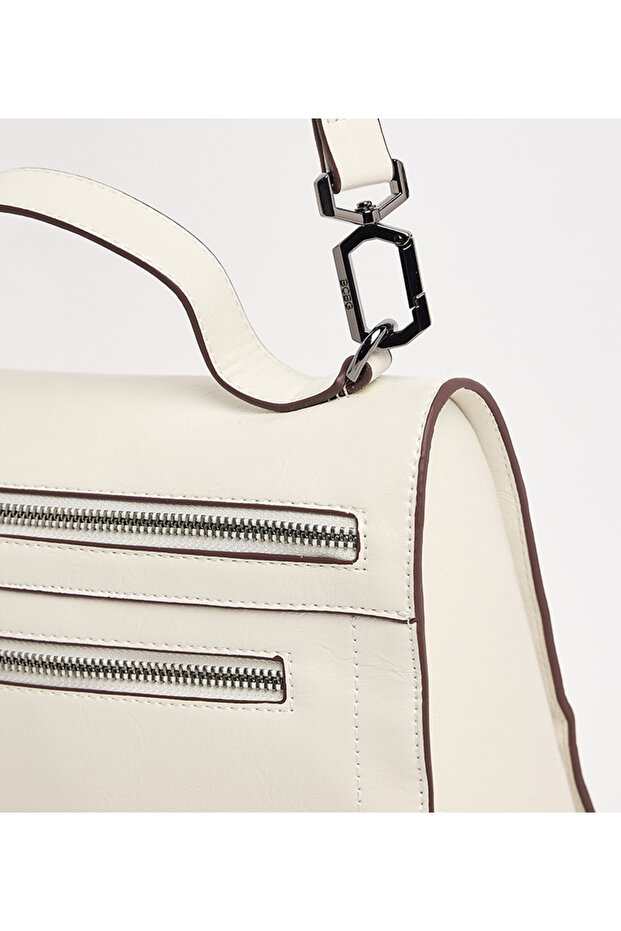 حقيبة يد صلبة باللون البيج - 5