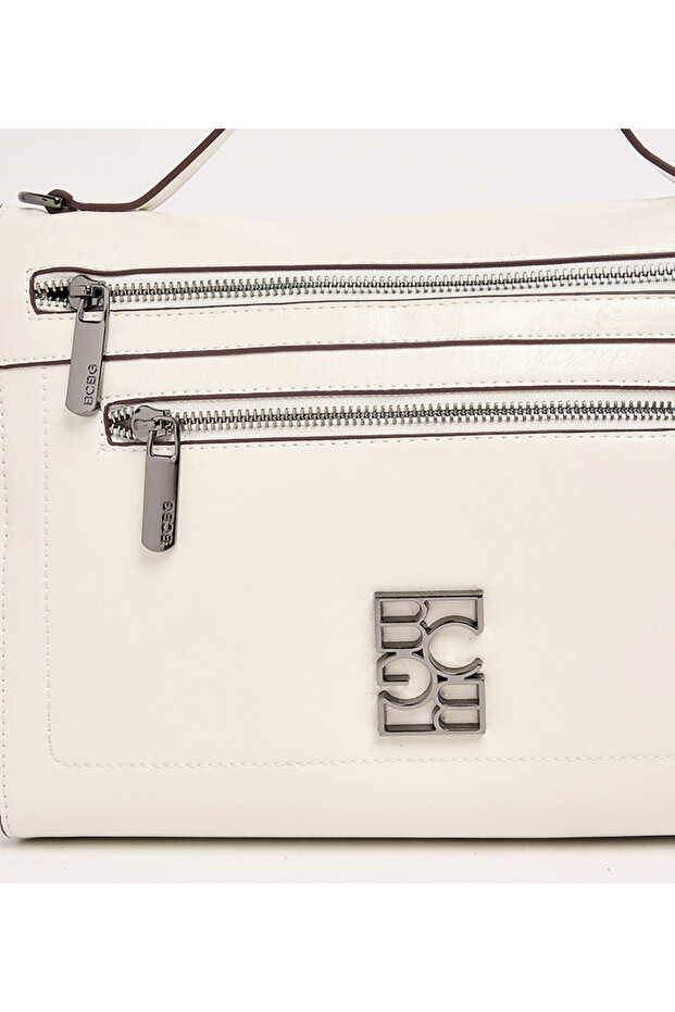 حقيبة يد صلبة باللون البيج - 4