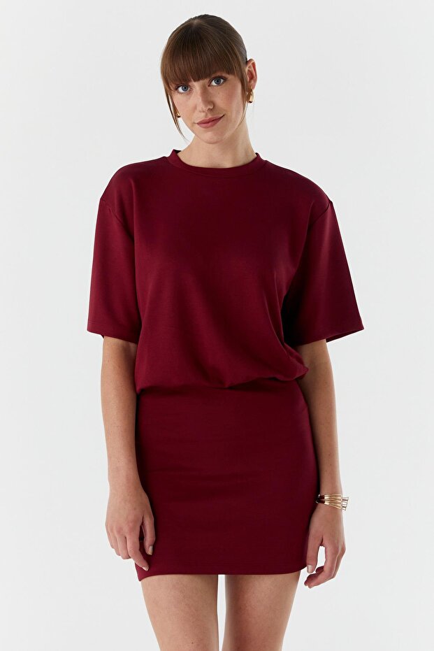 Elastic Waist Dress Bordo
