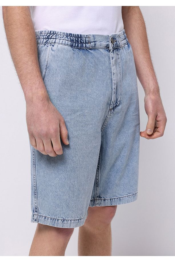 Regular Fit Orta Bel Düz Erkek İndigo Jean Şort - 6