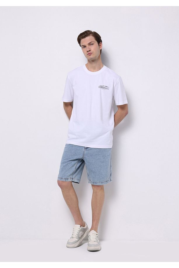 Regular Fit Orta Bel Düz Erkek İndigo Jean Şort - 3