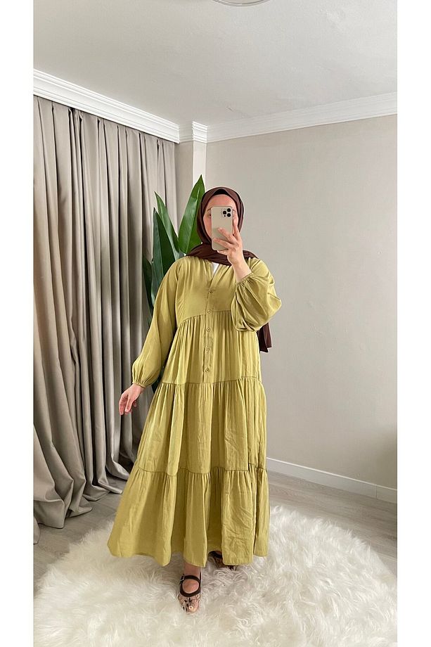 Yasemin Çiçekli - Modal Kumaş - Desenli Uzun Yazlık Elbise - 1