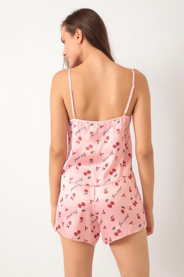Saten Ayarlanabilir Askılı Şort Pijama Takım - 3