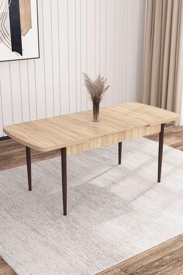 Rozza Serisi 80x132 Açılabilir Suntalam Metal Ayak Meşe Masa Kahve Ayak Mutfak Masası,Yemek Masası - 2