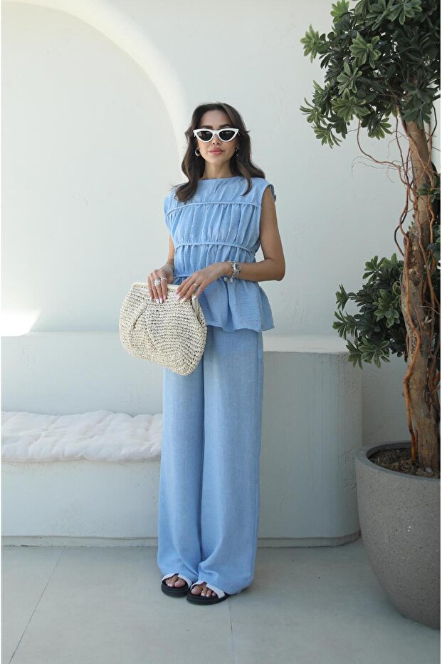 مجموعة سراويل بلوزة ذات طبقة زرقاء - 5