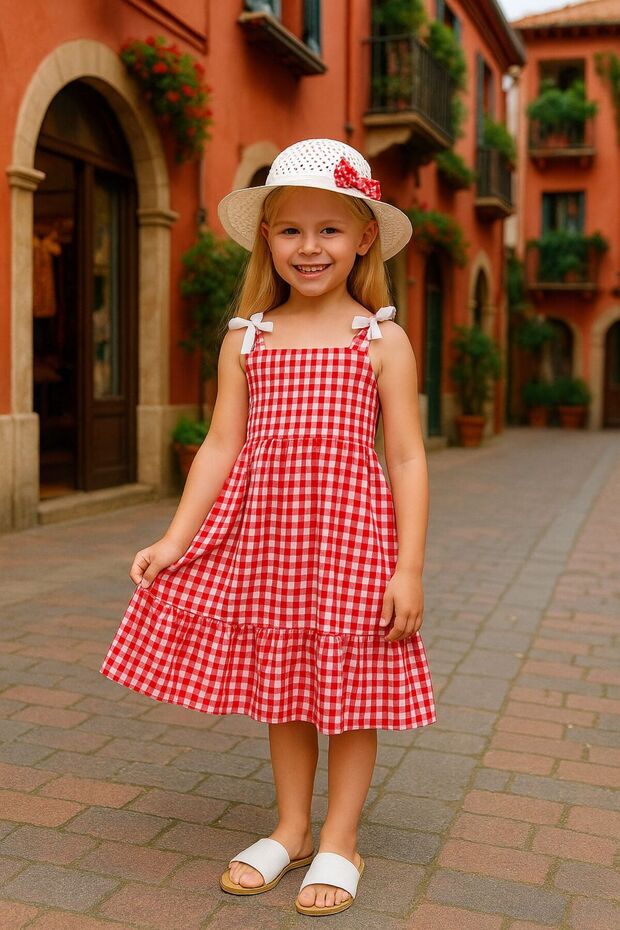 Girl's Dress Summer Zero Sleeve with Hat Tricotone Dress