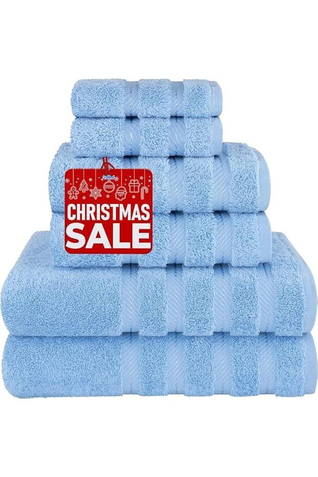 6-Piece Cotton Towels Premium Quality 600 GSM Super Soft Bath Towels - Sky Blue