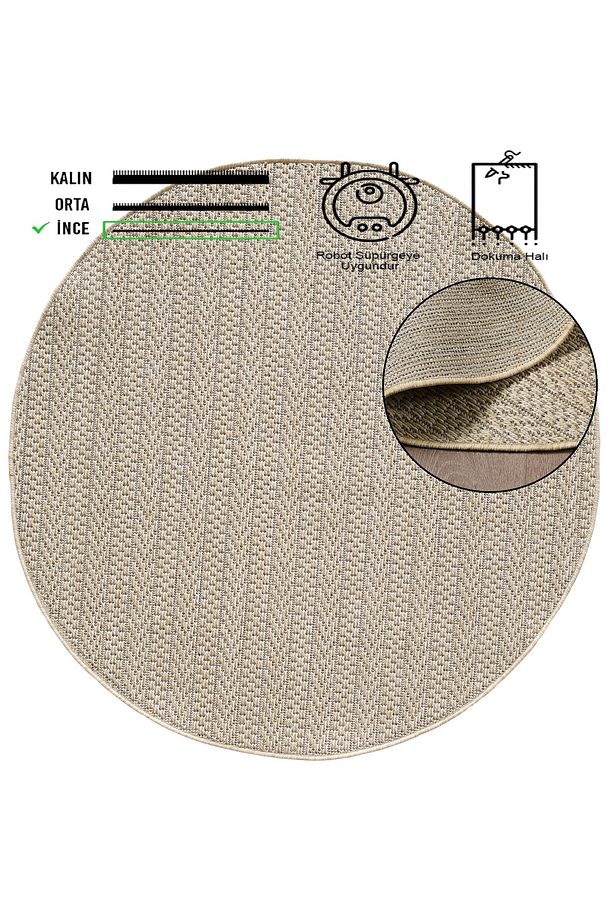 Hasır Bej Kahve Jüt Yuvarlak Dokuma Ince Halı Sisal Salon Mutfak Oturma Odası Dış Mekan Halısı Kilim - 1