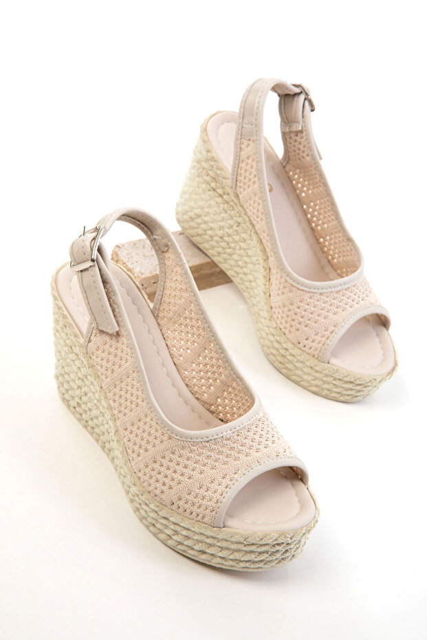 Beige Women's Wedge Heeled Shoes 20671