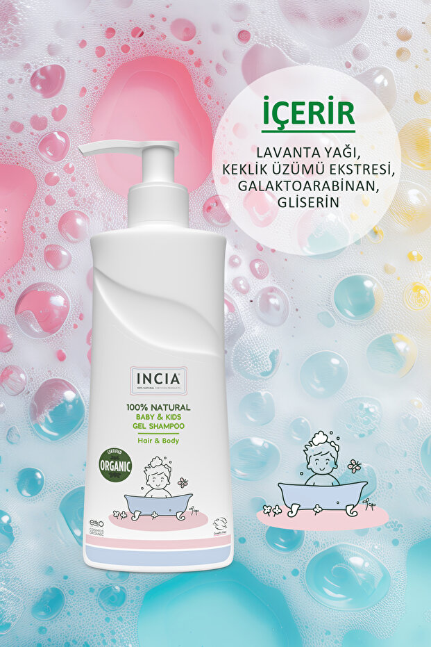 %100 Doğal Organik Sertifikalı Bebek ve Çocuk Jel Şampuanı Saç Vücut Lavanta Konak Önleyici 350 ml - 3
