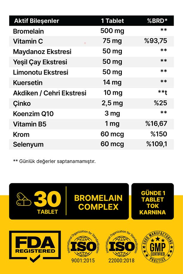 Bromelain Ananas +QUERCETİN +ZİNC + COQ-10 + VİTAMİN C SÜPER BROMELAIN FORMÜL - 9