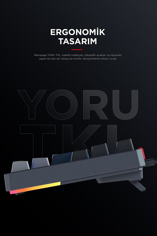 YORU TKL Gri/Siyah Type-C Bağlantılı OUTEMU Red Swich Q Mekanik Gaming Oyuncu Klavye RGB - 4