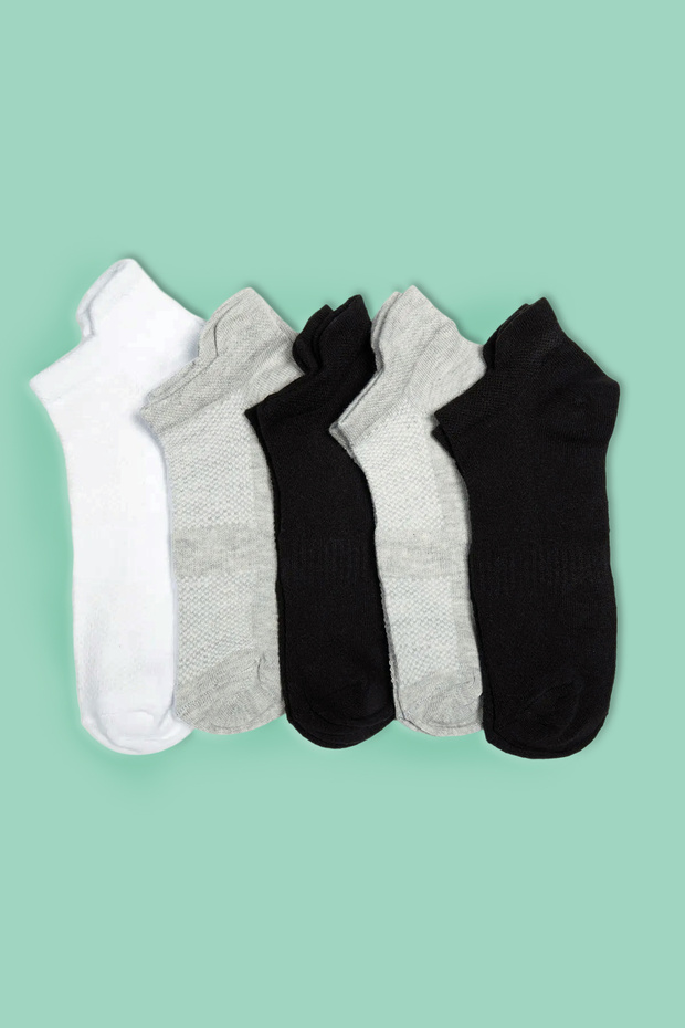 Gri 5'li Paket Pamuklu Örme Spor Yoga Çorap TWOAW20CO0011 - 3