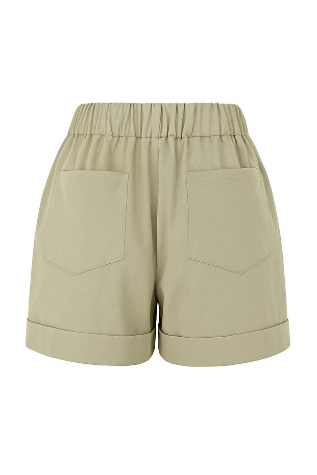 Açık Haki %100 Pamuk Beli Lastikli Taş Detaylı City Boy Şort & Bermuda TWOSS25SR00229 - 6