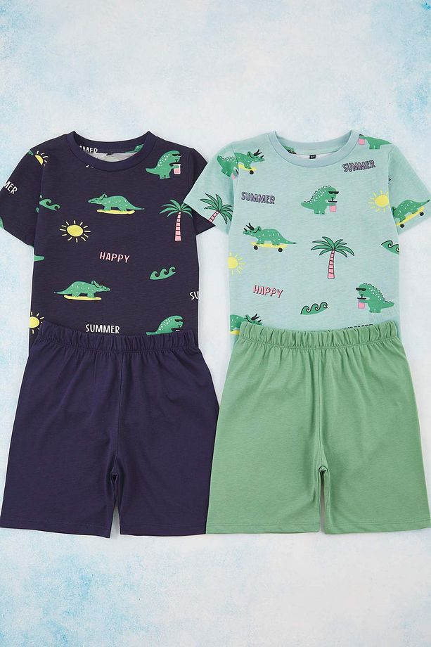 Indigo-Açık Mavi 4'lü Erkek Çocuk Animal Baskılı Örme Pijama Takımı TKDSS25AU00116 - 1