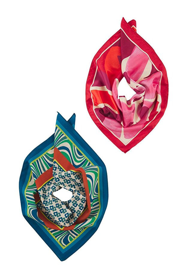 Çok Renkli Desenli 50*50 cm 2'li Paket Fular Aksesuar TWOSS25FU00000 - 1