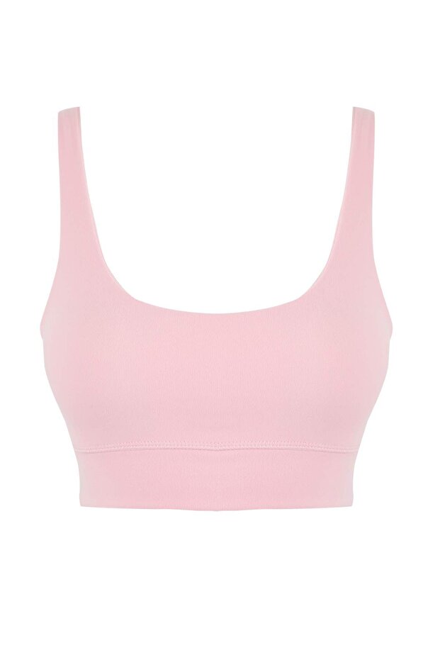 Pembe Fırçalı Soft Kumaş Destekli/Şekillendirici Kalın Askılı Örme Spor Sütyeni THMSS24SS00008 - 5