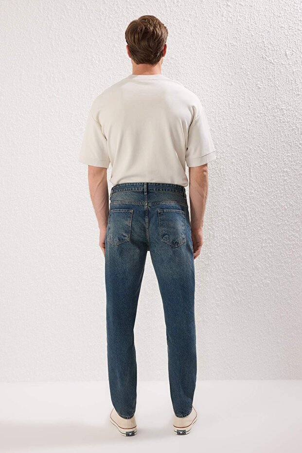 Lacivert Essential Eskitme Yıkamalı Jeans Kot Pantolon TMNAW23JE00104 - 5