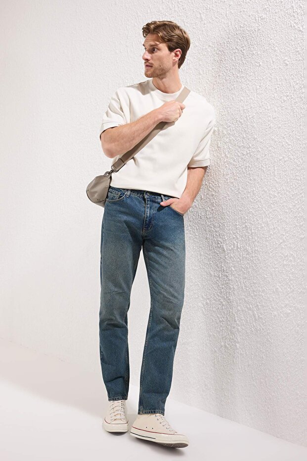 Lacivert Essential Eskitme Yıkamalı Jeans Kot Pantolon TMNAW23JE00104 - 2