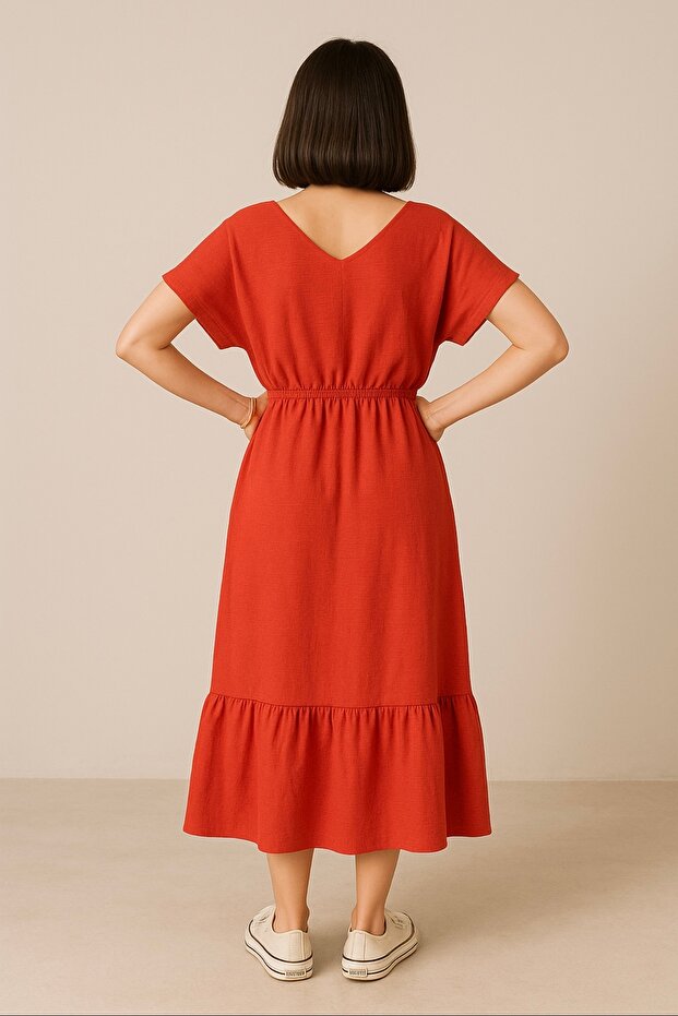 TURUNCU MİDİ BOY ELBİSE - 2
