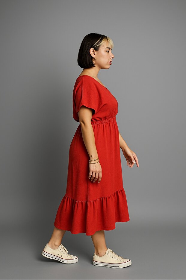 TURUNCU MİDİ BOY ELBİSE - 3