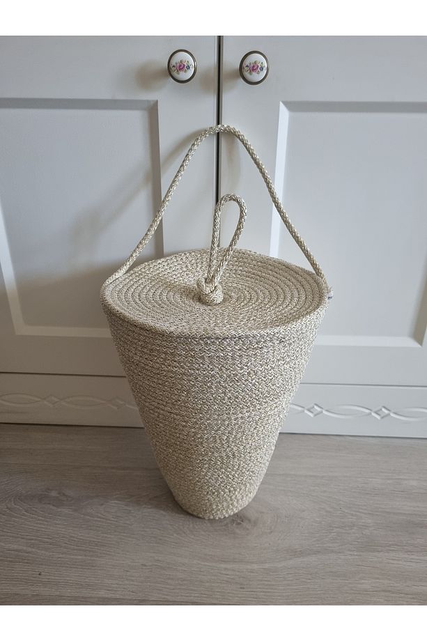 Poşetlik Kapaklı Simli Ekru Renk Dekoratif Poşet Düzenleyici 30x20 Cm - 1