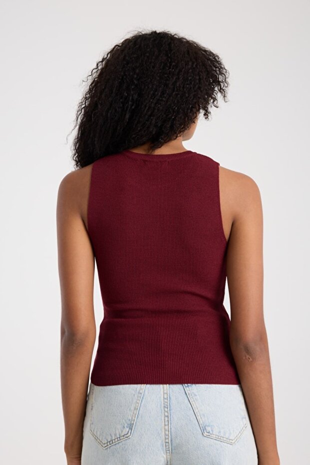 Basic Bordo Kolsuz Crop Kadın Triko - 3