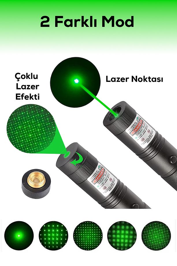 Turbo X Yeşil Şarjlı Lazer Pil Anahtar - Uzun Menzilli, Güçlü Ve Çoklu Işık Efektli Er - 2