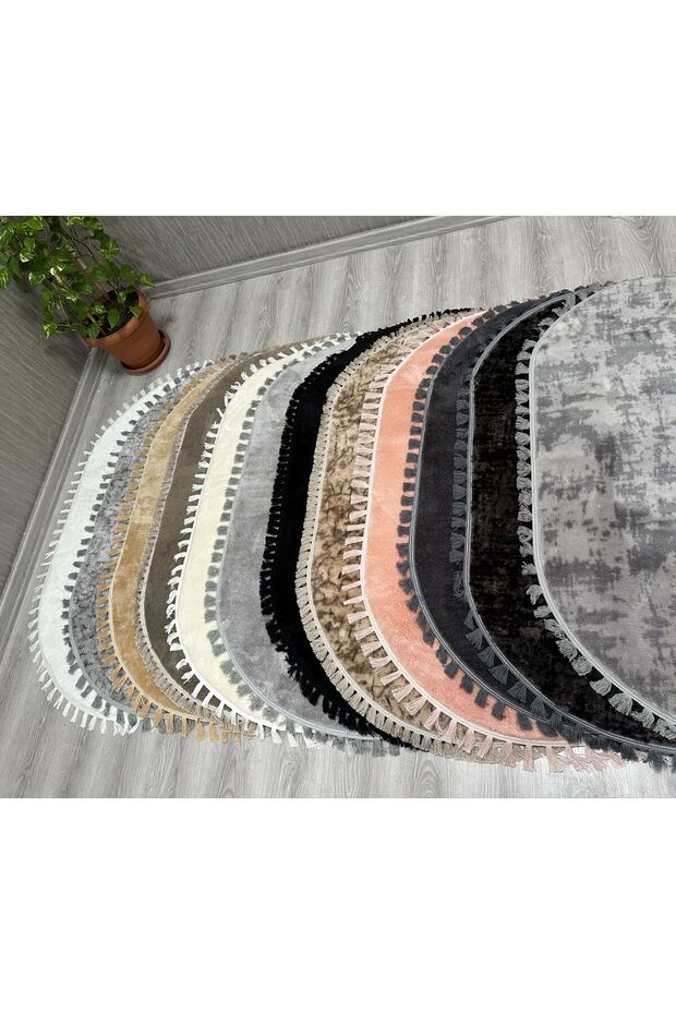 My Evilla Modern Dekoratif Kaymaz Taban Rabbit Oval Örgü Saçaklı - 3