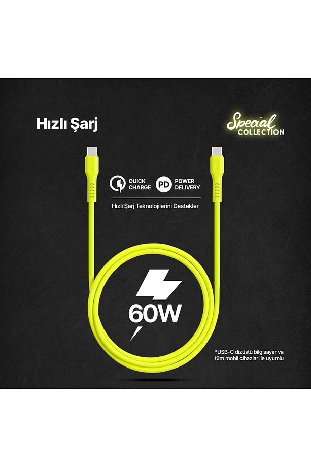 USB-C - USB-C 120cm 60W PD/QC Hızlı Şarj/Data Kablosu - 2